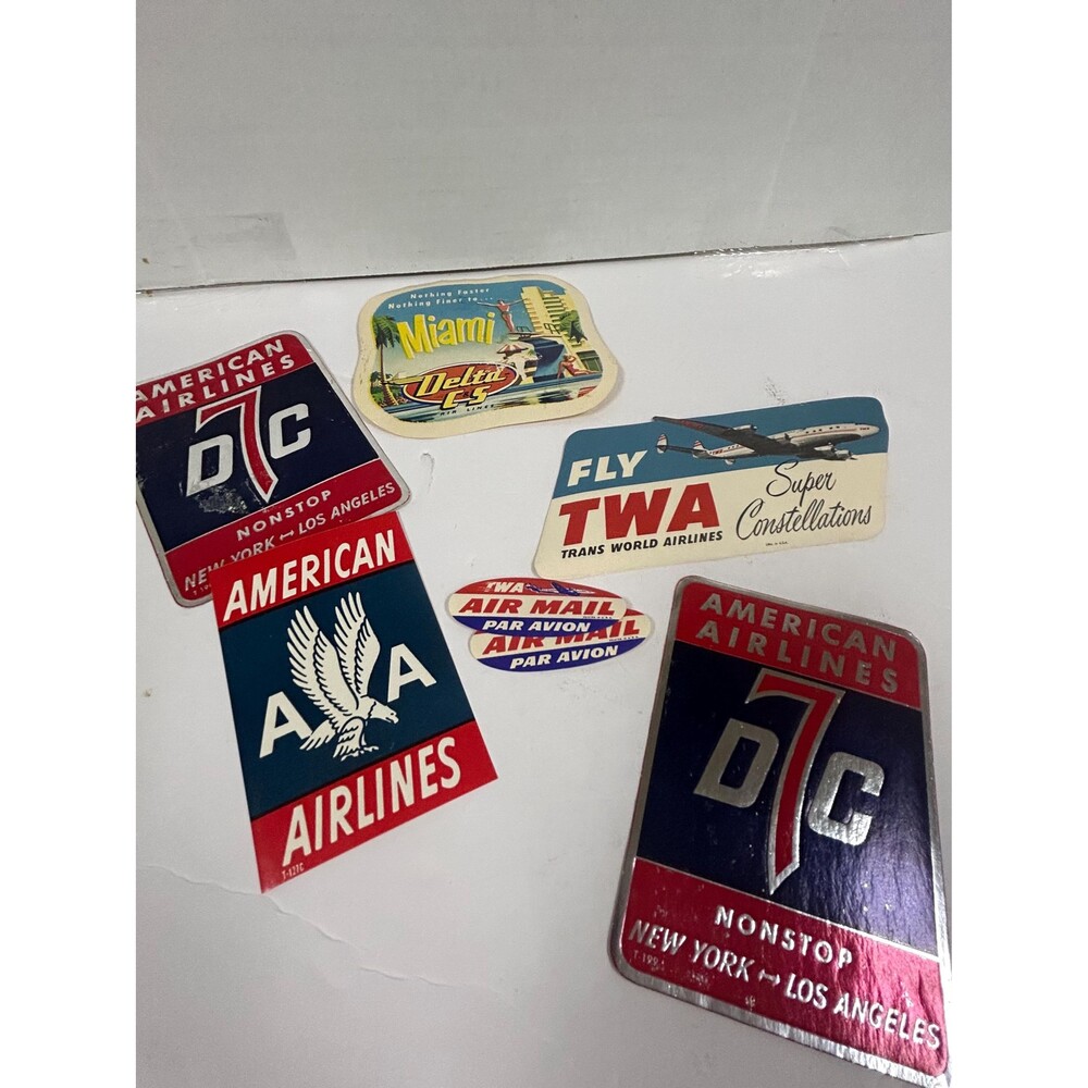 Vintage lot of Airline Advertising Stickers/Decals American, Delta, TWA